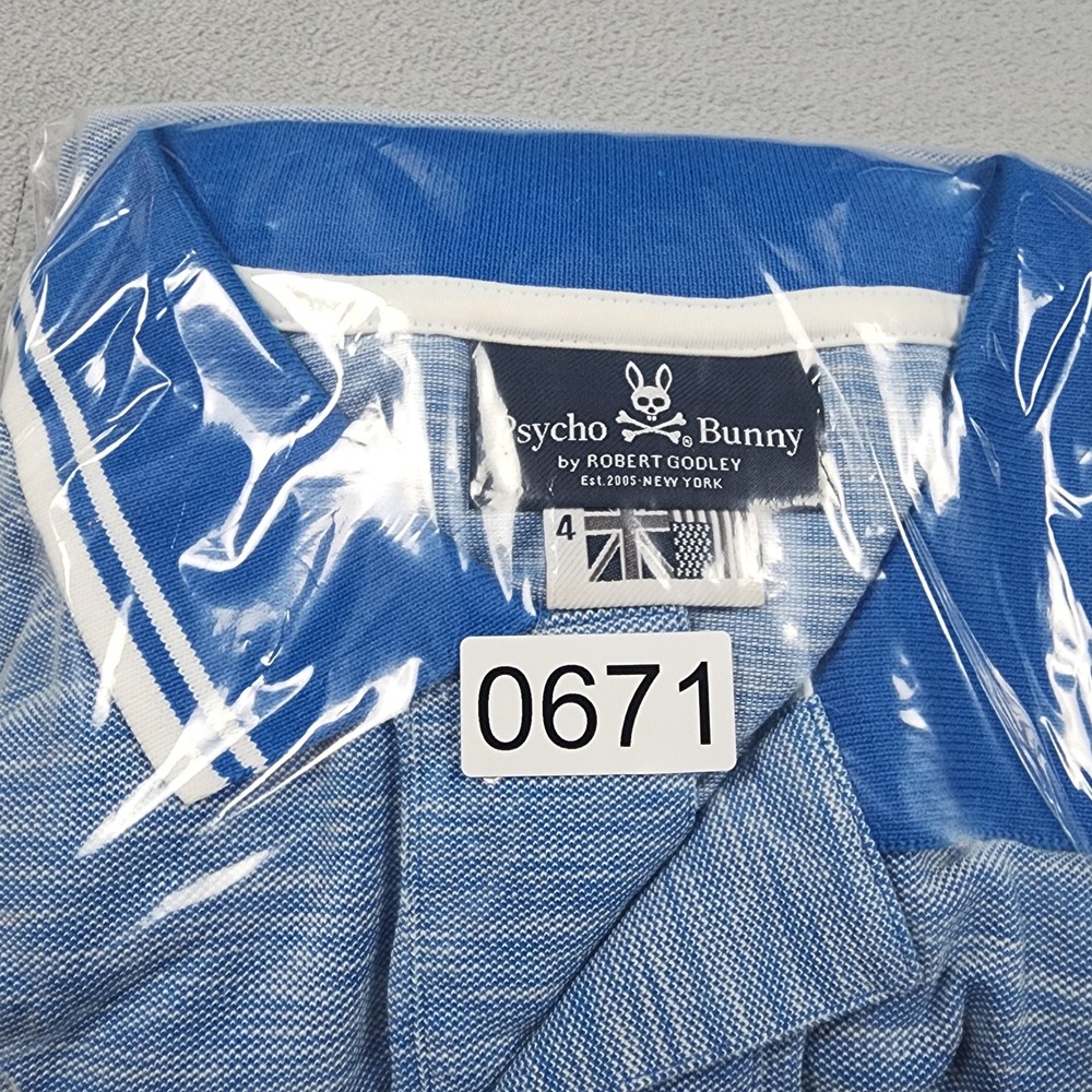 Psycho Bunny Thornton Polo Shirt Mens 4 S Blue White Pima Cotton Pocket Striped - Picture 10 of 10